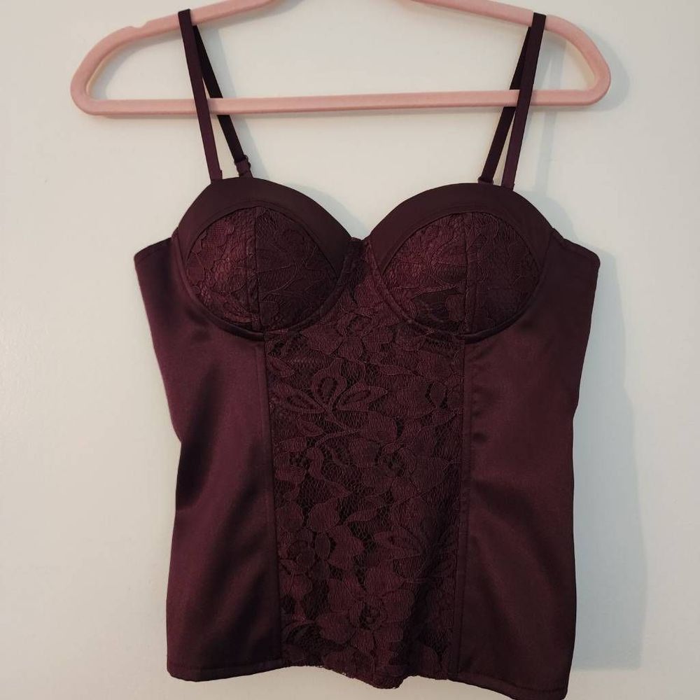 CR Burgundy Spaghetti Strap Lace Corset Size M